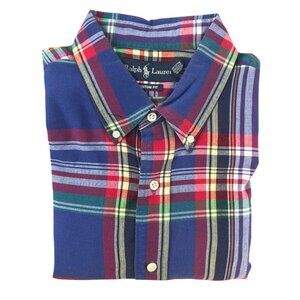 Ralph Lauren Men XL Shirt Blue Red Green Plaid Classic Golf Rugby Pony Button Up